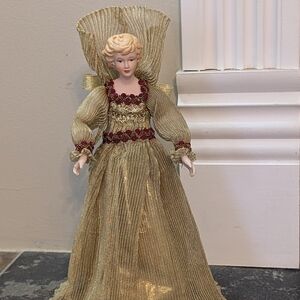 Vintage Porcelain 12 inch Elegant Gold and Burgundy Angel Tree Topper